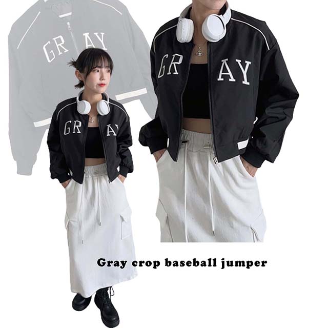 Gray 배색 크롭 야구 점퍼 집업 - 가을신상🍂